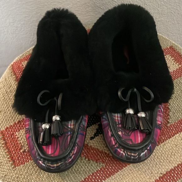 Coach Fiona Printed Fur Lined Shearling Moccasin Slippers Sz:7M - Picture 3 of 6